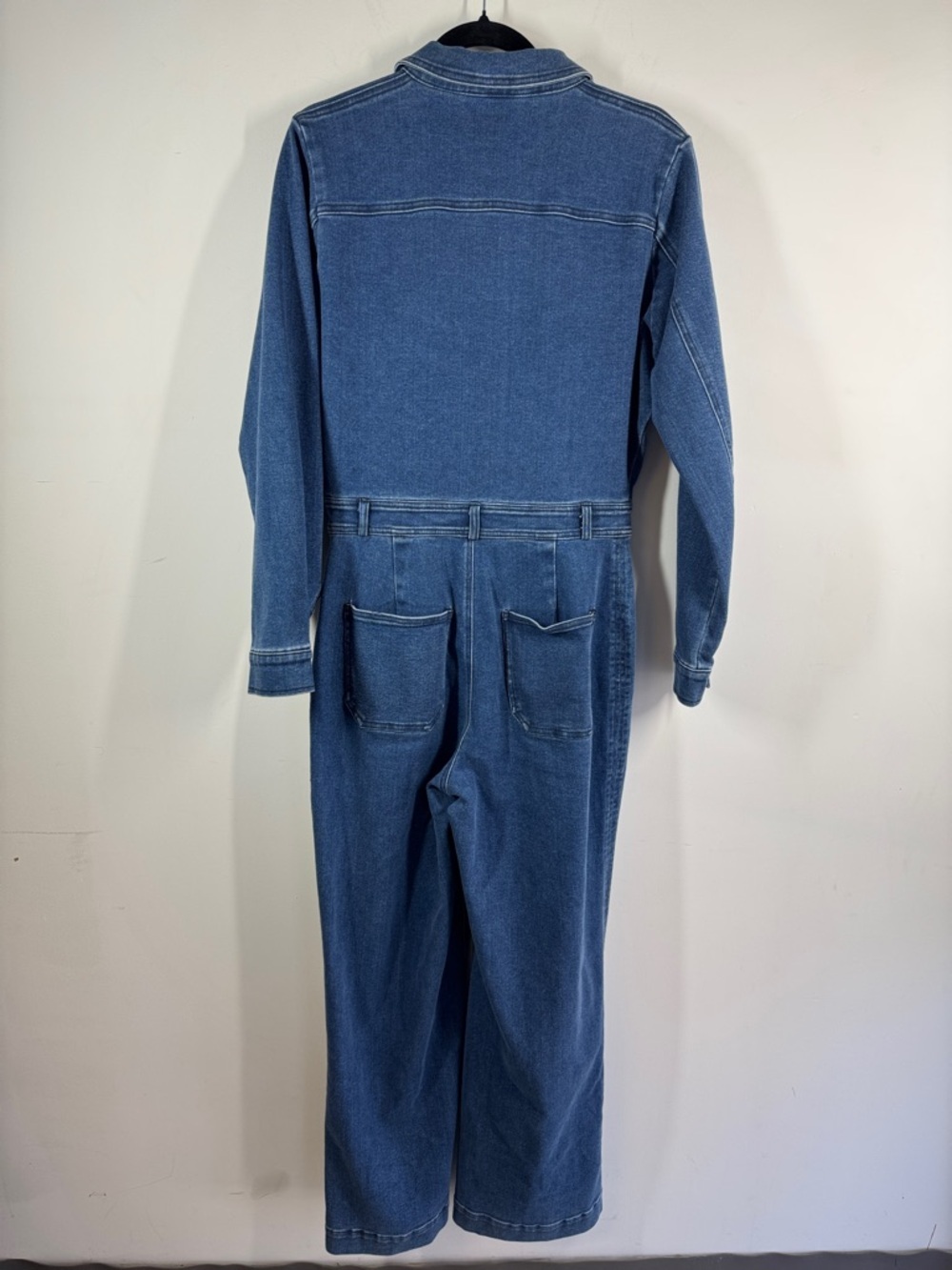 ICHI Denim Jumpsuit Blue Size 36 Wide Leg Button Front Utility Chic Casual - Picture 10 of 15